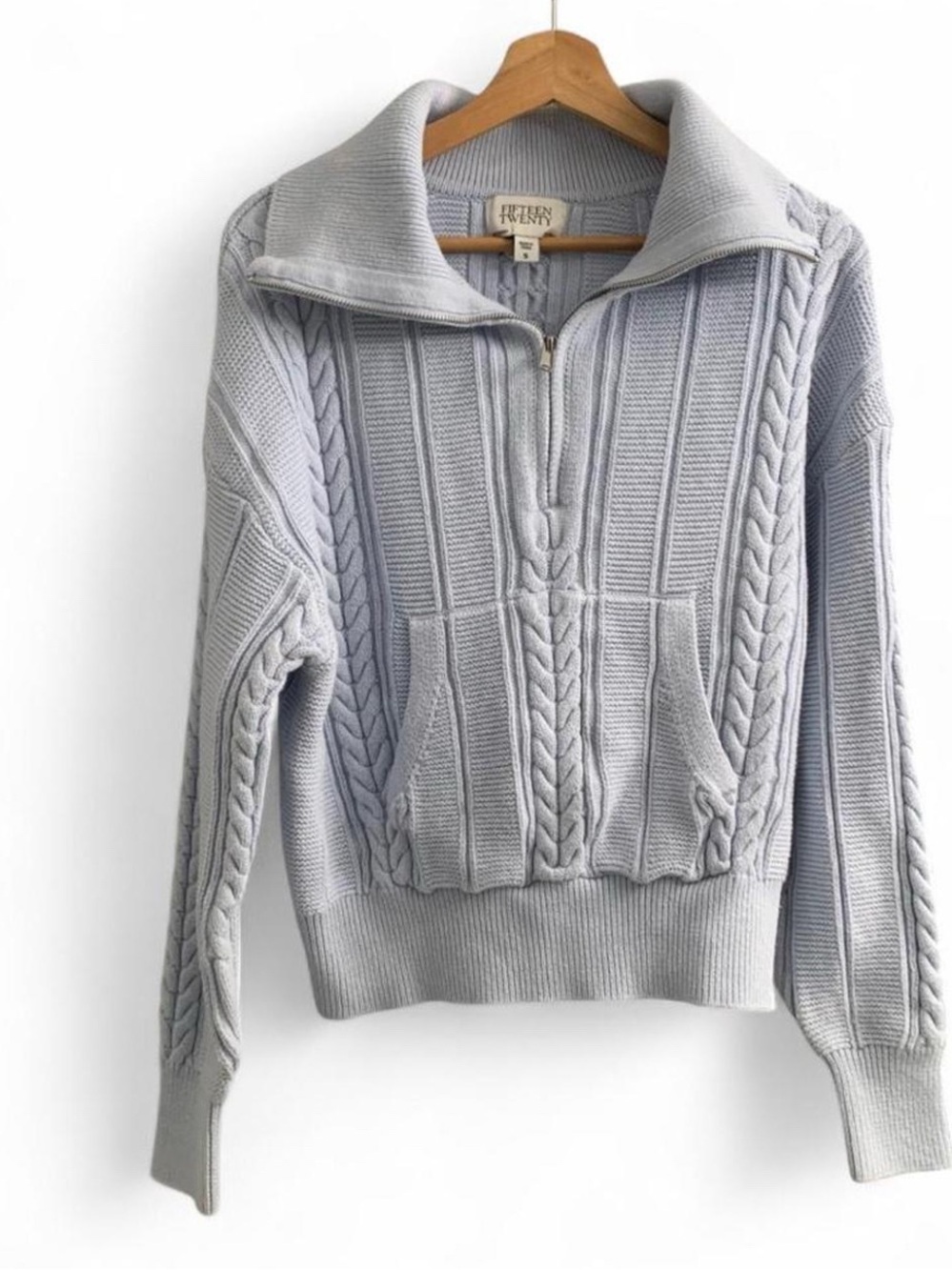 Fifteen Twenty Light blue Cable-Knit Half-Zip Sweater size small #knitwear